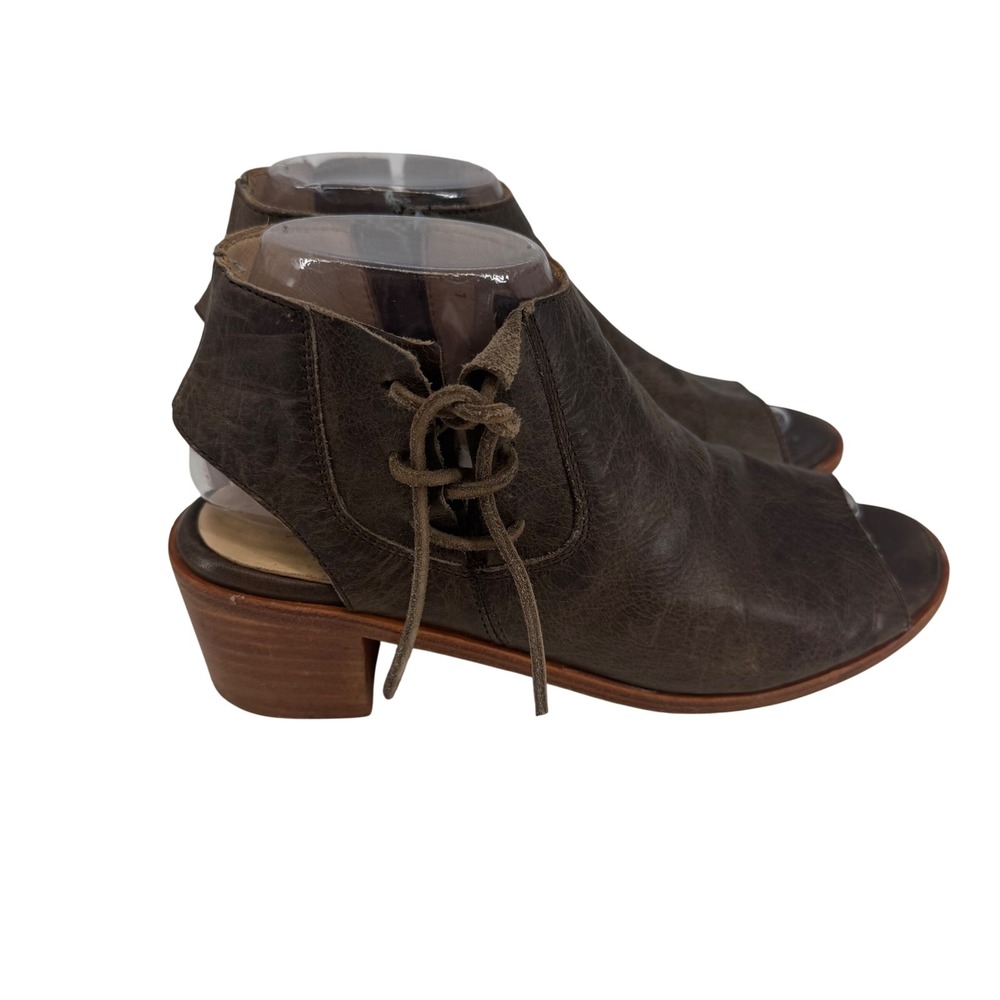Baske Ariel Open Toe Leather Booties Women 7 Distressed Stacked Block Heel